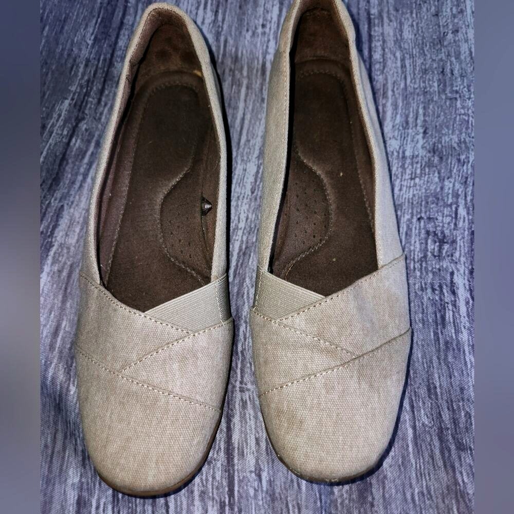 Natural Soul‎ Womens Tan Canvas Comfort Slip On Ballet Flats Casual Shoes